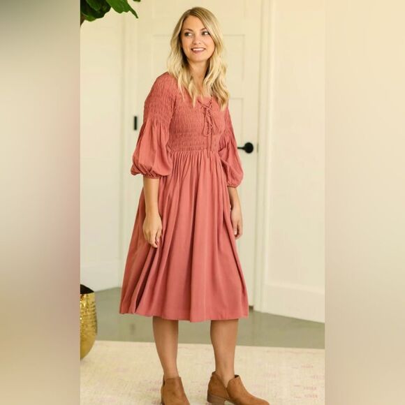 Roolee Dress New with Tags Size XL Renaissance Boho Pockets Ruched - Picture 1 of 10